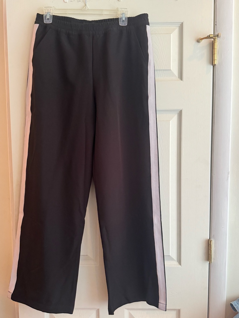 Sanctuary Black Wide-Leg Track Pants with White Side Stripes